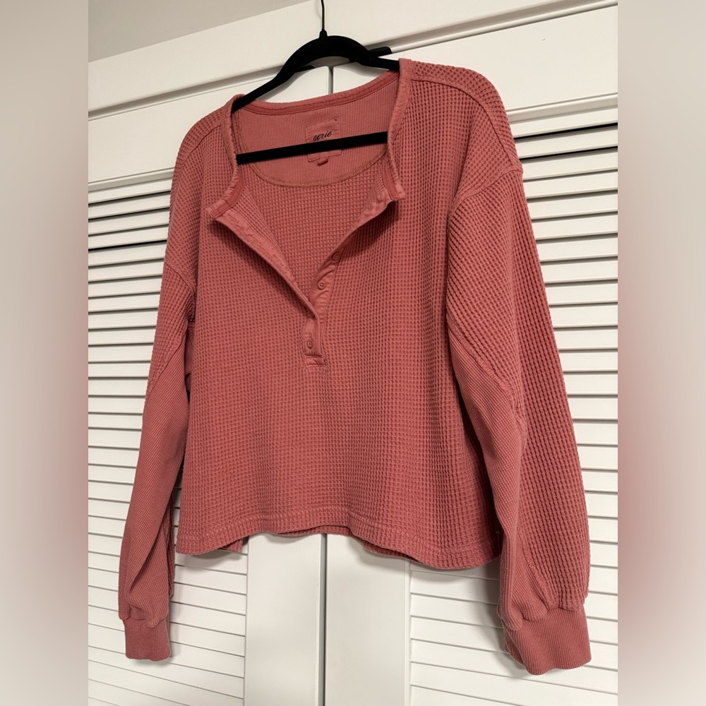 Aerie Dusty Rose Henley Waffle Top - Picture 2 of 3
